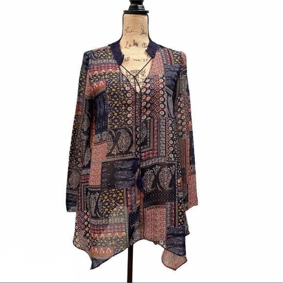 Boho Crochet peasant Shirt Small top‎ - Picture 3 of 9